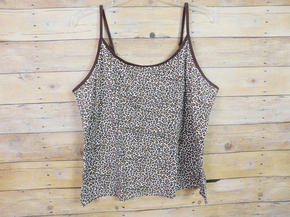Cacique Women Cami Tank Top 22/24 Brown White Leopard Print